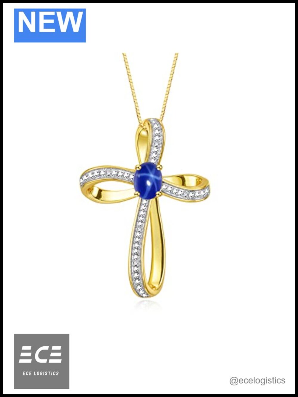 Yellow Gold Plated Silver Cross Necklace Gemstone Diamond Pendant 18 Chain